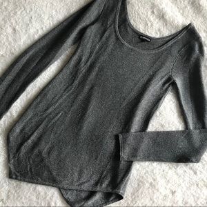Express Silver Metallic Asymmetrical Hem Sweater